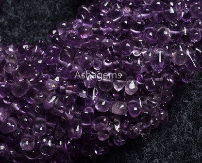 Natural Amethyst Smooth Drops Shape Beads Gemstone,13" Strand Brazil Amethyst Drops, Amethyst Side Drill Teardrop Handmade Indian Beads SALE
