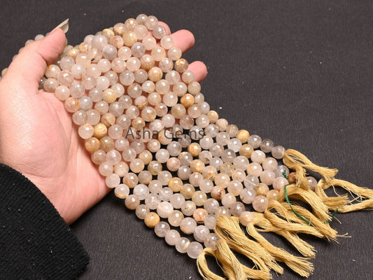 Beautiful Golden Rutile Faceted Round Shape Gemstone Beads, Natural Golden Rutile Indian Cut Round Ball Rutile Beads Jewelry handicraft SALE