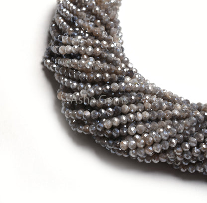 3.7mm Labradorite Machine Cut Faceted Beads,13" Strand Shaded Grey Silver Coated Labradorite Micro Cut Gemstone Bead Flashy Labradorite SALE