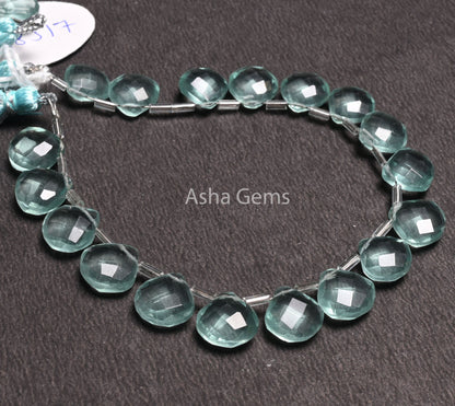 Beautiful Aquamarine Color Hydro faceted Heart Shape Beads,8.5" Aqua Blue Hydro fancy Heart Briolette Checker Cut Beads Jewelry Making Craft