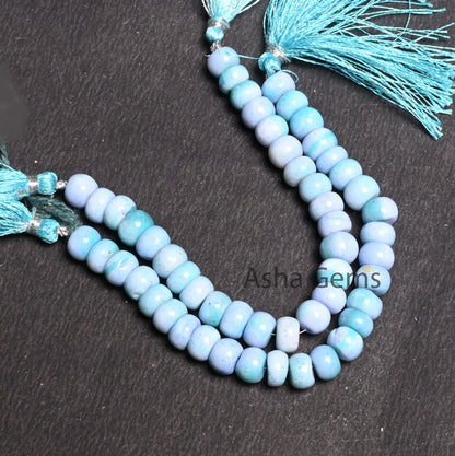 9 mm Shaded Blue Opal Smooth Rondelle Gemstone loose Beads, Fine Turquoise Blue Opal Plain Handmade Beads, Blue Opal Beads Jewelry Necklace