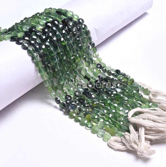 6 mm AAA Serpentine Faceted Coin Shape Gemstone Loose Beads, Shaded Green Serpentine Machine Cut Coin Serpentine Beads Jewelry Makings Craft