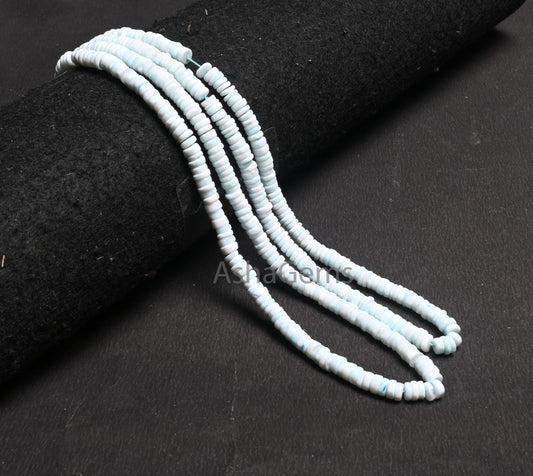 6 mm Beautiful Light Peru Blue Opal Smooth Tyre Handmade Beads, Sky Blue Opal Plain Flat Wheel Shape Gemstone Opal Bead Jewelry Making Craft