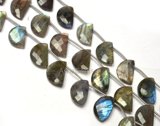 Natural Flash Labradorite Fancy D Shape Gemstone Beads Black rainbow Faceted Briolette beads, Labradorite Side Drill Beads For Jewelry Craft