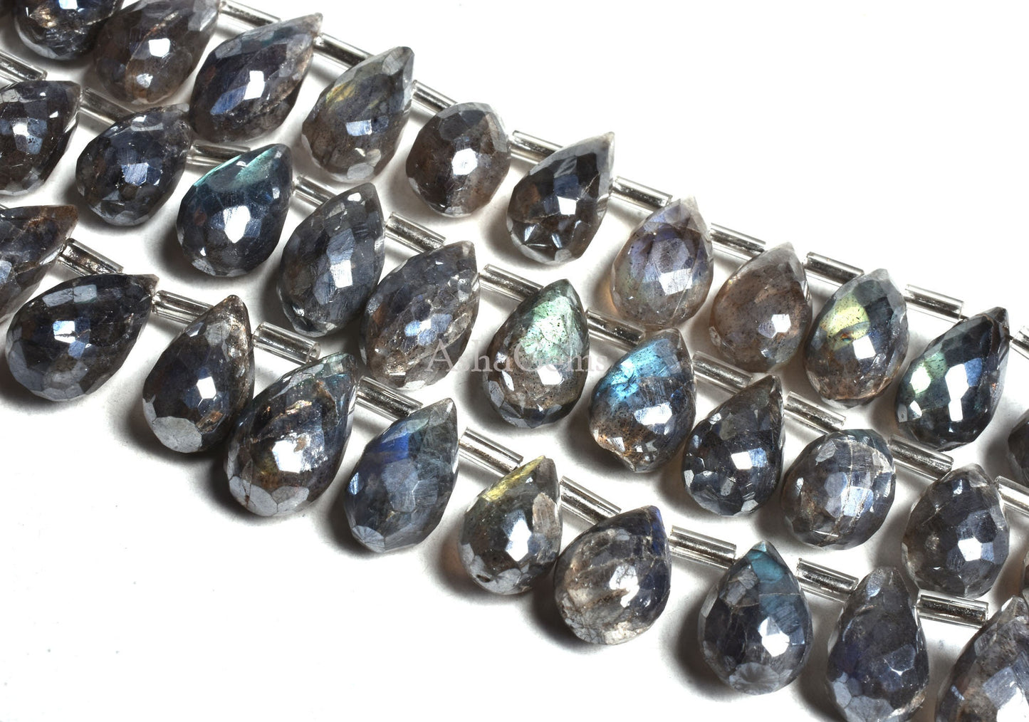 Amazing Labradorite Silver Coated Faceted Drop Shape Beads, Mystic Coated Black Rainbow Teardrop Beads Flashy Labororite Drops Beads Jewelry