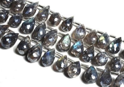 Amazing Labradorite Silver Coated Faceted Drop Shape Beads, Mystic Coated Black Rainbow Teardrop Beads Flashy Labororite Drops Beads Jewelry