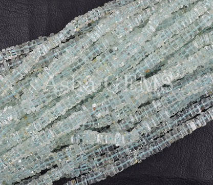 Natural Blue Aquamarine Smooth Square Shape Gemstone Beads, Aquamarine Beads, AAA Aquamarine Plain Handmade Heishi Square Flat Beads Jewelry