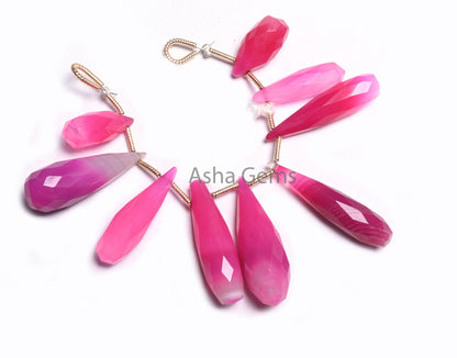 Fine Shaded Queen Pink Chalcedony Fancy Long Drop Gemstone Beads, Pink Chalcedony Pencil Teardrop faceted Briolette Gemstone Beads Jewelry