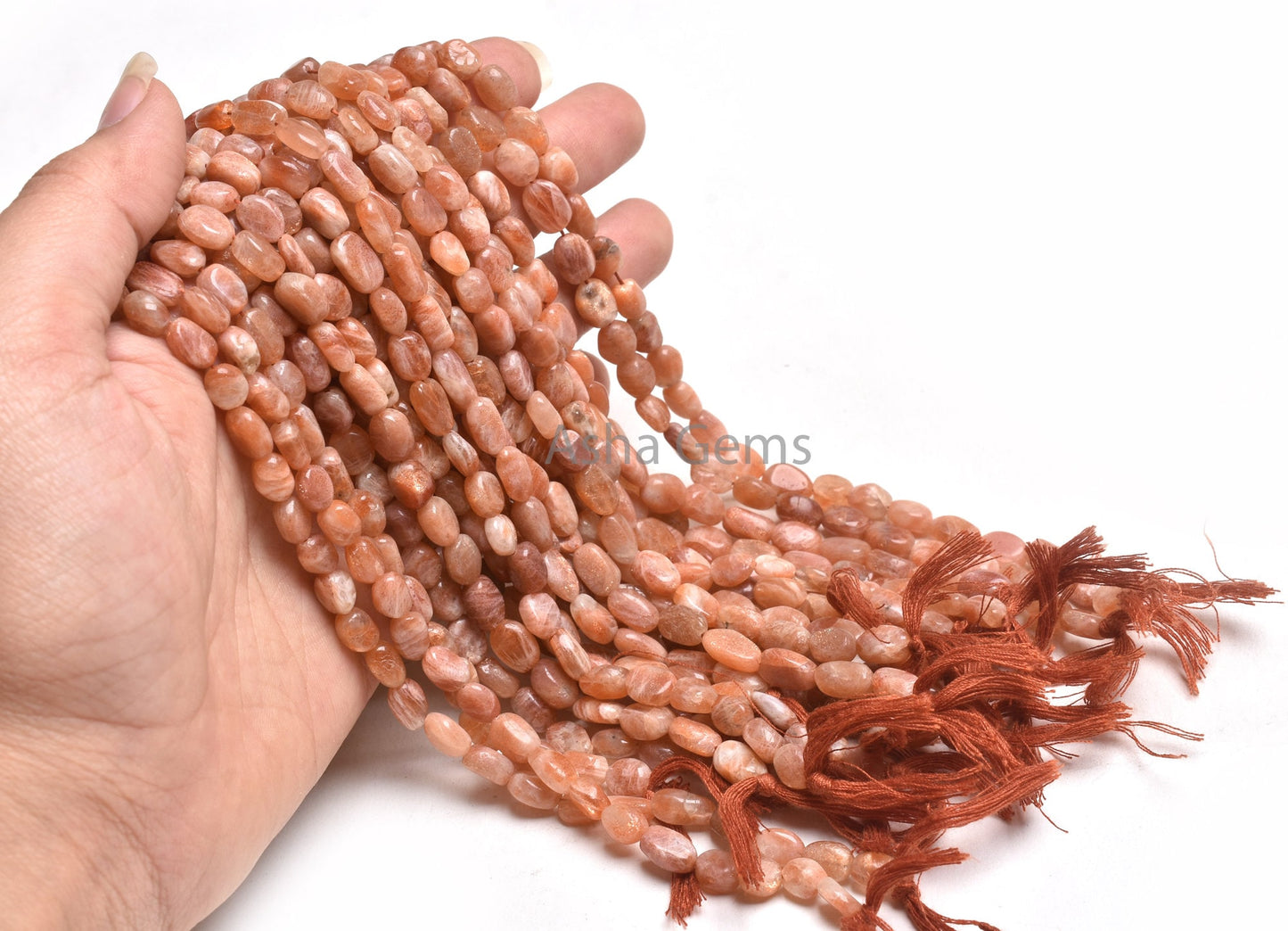 Natural Sunstone Smooth Nugget Gemstone Beads,13" Strand Red Sunstone Plain Handmade Uneven Oval Nugget Beads, Sunstone Bead Jewelry Crafts