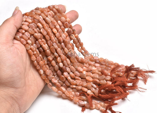 Natural Sunstone Smooth Nugget Gemstone Beads,13" Strand Red Sunstone Plain Handmade Uneven Oval Nugget Beads, Sunstone Bead Jewelry Crafts