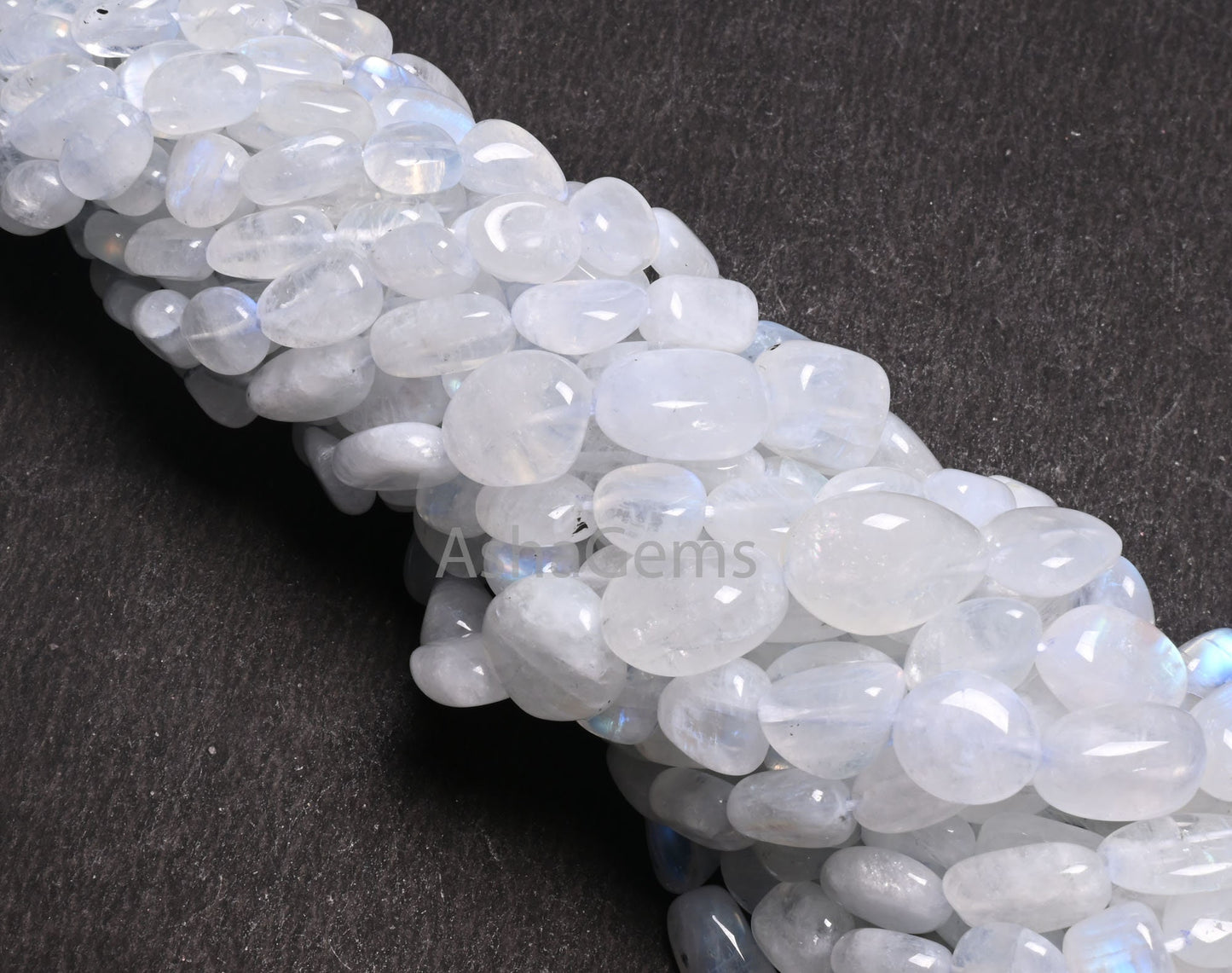 Natural Blue Fire Rainbow Moonstone Smooth Nugget Gemstone Loose Beads,9/18"Strand Fine White Rainbow Handmade Tumble Beads Necklace Jewelry (AG 22299)