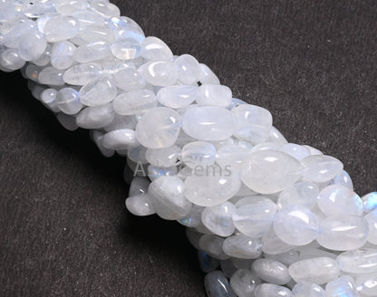Natural Blue Fire Rainbow Moonstone Smooth Nugget Gemstone Loose Beads,9/18"Strand Fine White Rainbow Handmade Tumble Beads Necklace Jewelry (AG 22299)