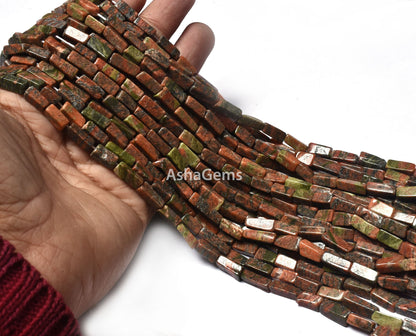 Natural Unakite Smooth Uneven Rectangle Beads Beautiful Unakite Handmade Gemstone Beads 12.5" Strand Unakite Briolette Jewelry Beads Crafts