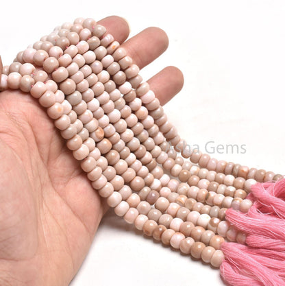 Opal Smooth Rondell Shape Beads,9" Strand Shaded Pink Peach Opal Beads, Bio Pink Opal Plain Handmade Gemstone Beads