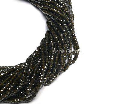 13" Strand Zircon Faceted Beads,3 mm Green Cubic Zirconia Micro Faceted Beads, AAA Hina Green Zircon Machine Cut Rondelle Beads Jewelry SALE