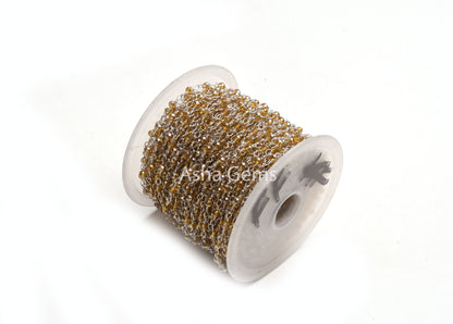 AAA Quality Brown Quartz Hydro Silver Coated Beads Rosary Chain, Silver Plated Wire Faceted Rondelle Beads handmade Chain Jewelry Craft SALE