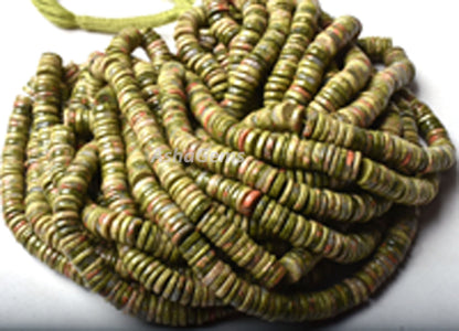 Beautiful Green Unakite Heishi Tyre Shape Beads,7.5-8mm Natural Unakite Flat Smooth Beads, Unakite Beads Gemstone Wheel Shape Beads Handmade