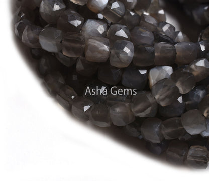 AAA Grey Moonstone Faceted Box Shape Beads,8" Strand Natural Moonstone 3D Cube Box Gemstone Beads, Grey Moonstone Beads Jewelry Making Craft