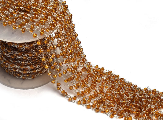 AAA Quality Brown Quartz Hydro Faceted Rondelle Beads Rosary Chain,3 mm Beaded Silver Plated Wire Wrap Bulk Roll Chain Jewelry Making Crafts