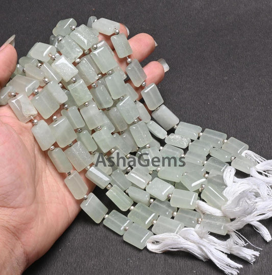 Light Green Aventurine Smooth handmade Rectangle Shape Beads,9" Fine Aventurine Chicklet Straight Drill Gemstone Margaj Beads Jewelry Crafts