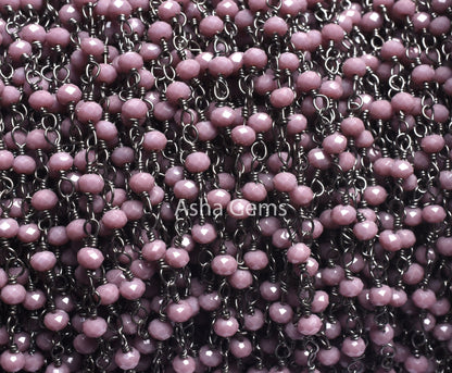 Beautiful Lavender Hydro Faceted Rondelle Beads Rosary Chain Black Metal Plated Gunmetal Wire Beaded Handmade Chains Jewelry making Necklace