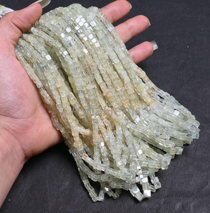 Natural Prehnite Smooth cube Box Shape handmade Tiny Beads, Beautiful Shaded Green Prehnite 3D cube Box Gemstone Bead For Jewelry Craft SALE