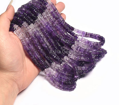Natural Amethyst Smooth Flat Tyre Shape Gemstone Beads, AAA Shaded Purple Amethyst Handmade Heishi Tyre Beads, Amethyst Wheel Beads Jewelry