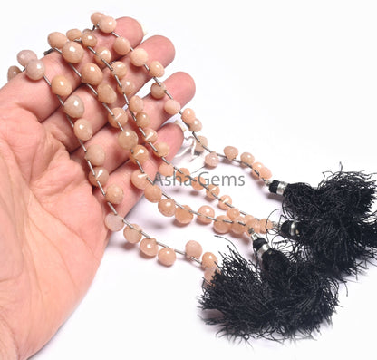 Fine Quality Peach Moonstone Faceted Onion Shape Beads,8"Strand Pink Monnstone Fancy Onion Briolette Side Drill Gemstone Bead Jewelry Crafts (AG 18536)