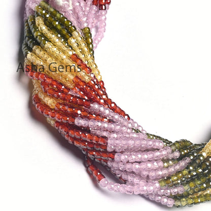 3 mm Multi Color Zircon Micro Cut Faceted Rondelle Beads, Shaded Cubic zirconia Beads,12.5"Zircon Machine Cut Bead Jewelry Making Craft SALE