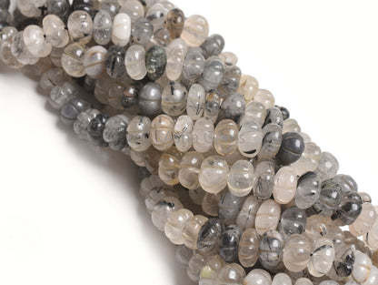 Rutilated Quartz Carving Watermelon Beads, Natural Black Rutile Carved Pumpkin Handmade Carve Gemstone Beads Rutile Bead Jewelry Craft SALE