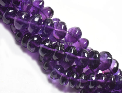 Beautiful Purple Amethyst Smooth Handmade Gemstone Beads, AAA Natural Amethyst Rondelle Beads,10" African Amethyst Bead Jewelry Making SALE