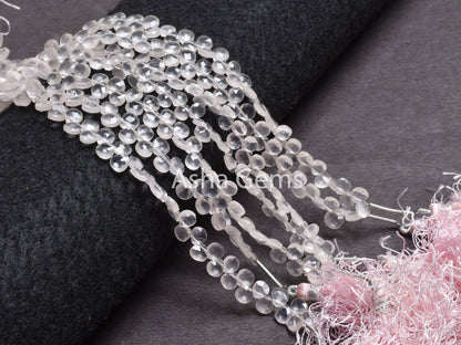 AAA Pink Rose Quartz Faceted Heart Shape Gemstone Beads,7"Strand Natural rose Quartz Tiny Heart Briolette Side Drill Beads, Rose Quartz SALE