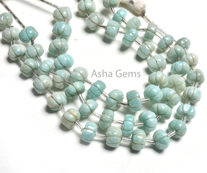 Blue Amazonite Carving watermelon Beads, Natural Amazonite Carved Pumpkin Gemstone Beads, Fine Amazonite Carve Handmade Bead Jewelry Crafts