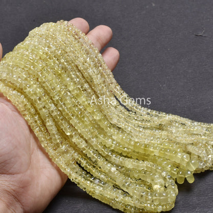 18" Strand Natural Lemon Quartz Smooth Gemstone beads, Lemon Yellow Quartz Plain Handmade Rondelle Beads, Lemon Beads Jewelry Making Crafts