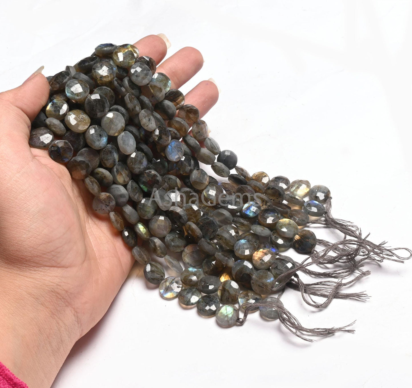Beautiful Labradorite Faceted Coin Shape Gemstone Beads, natural Multi Flash Black rainbow Coin Briolette T- Drill labradorite Beads Jewelry