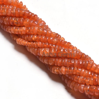 12"Strand Carnelian Smooth Beads, Orange Red Carnelian Plain Handmade Flat Rondelle Gemstone Beads, Carnelian Bead Jewelry Making Handicraft