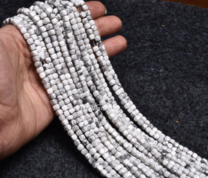 Beautiful Howlite Faceted 3D Cube Box Shape Beads,4 mm,6/13 Inch Strand, White Howlite Faceted Cube Beads,3D Box Beads, Jewelry Making Craft