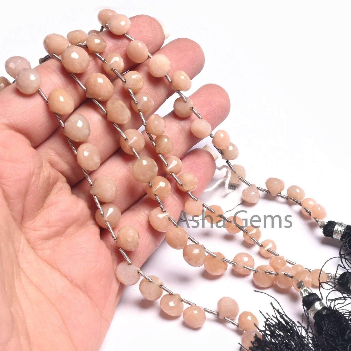 Fine Quality Peach Moonstone Faceted Onion Shape Beads,8"Strand Pink Monnstone Fancy Onion Briolette Side Drill Gemstone Bead Jewelry Crafts (AG 18536)