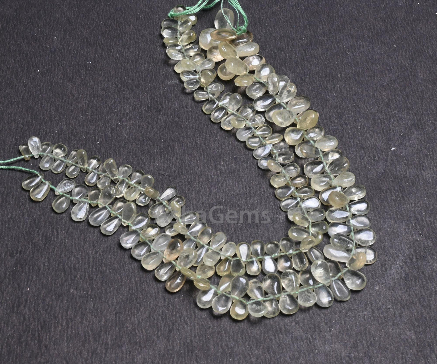 Beautiful Prehnite Smooth Pears Shape Gemstone Beads,9" Strand Natural Light Green Prehnite Teardrop handmade Side Drill Beads Jewelry Craft