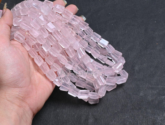 AAA Quality Pink Rose Quartz Faceted Nugget Gemstone Beads, Natural Rose Quartz Tumble Handmade Indian Cut Quartz Bead Necklace Jewelry SALE