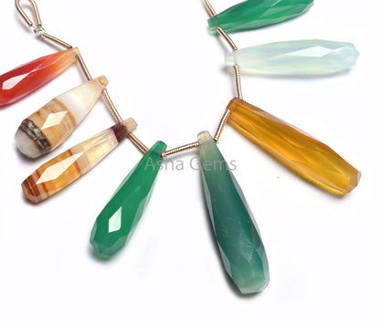 Beautiful Disco Chalcedony Fancy Long Drop Shape Faceted Beads,6x21-8x34 mm AAA Quality Multi Color Chalcedony Pencil Teardrop Gemstone Bead