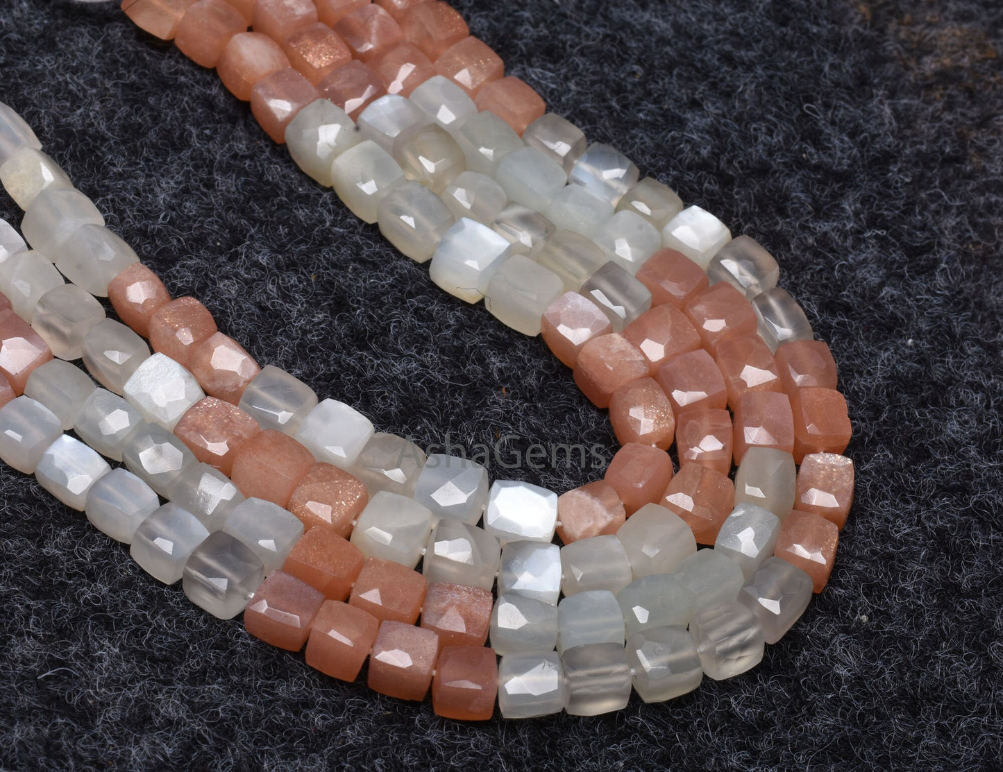 Beautiful AAA moonstone faceted Cube Box Beads, Natural Multi Moonstone Box Gemstone beads,8" Strand White Pink Shaded Moonstone cube Beads