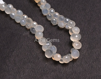 6-8 mm AAA Silver Coated White Chalcedony Onion Shape Beads,9" Strand Chalcedony Fancy Onion faceted Briolette Gemstone Bead Jewelry Makings