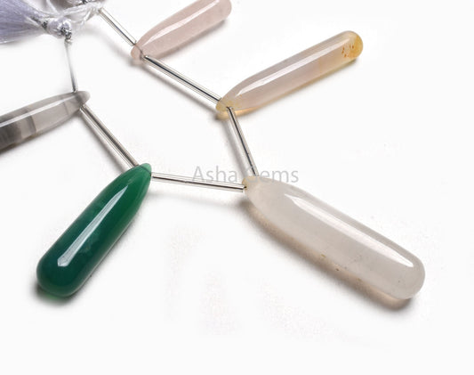 Multi Color Gemstone Fancy Long Drop Shape Beads,8x40-13x50 mm Mix Color Disco smooth Pencil Teardrop Side Drill Bead, Disco Beads Jewelry