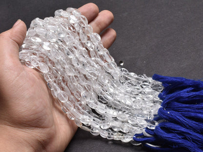 Beautiful White Crystal Quartz Smooth Oval Shape Gemstone Loose Beads,12.5" Strand Natural Crystal Plain Handmade Oval Beads Jewelry Crafts