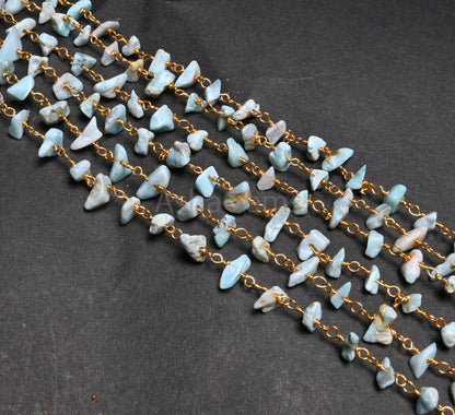 3,5,10,25,Ft Natural Blue Larimar Uncut Chip Beads Rosary Chain Gemstone Beads Chain,Smooth Nugget Beaded Chain,Gold Plated Wire,Finding,