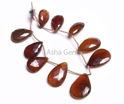 AAA Dark Chocolate Brown Chalcedony Faceted Pear Shape Beads, Both Side Loop Fine Chalcedony Teardrop Briolette Side Drill Bead Jewelry SALE