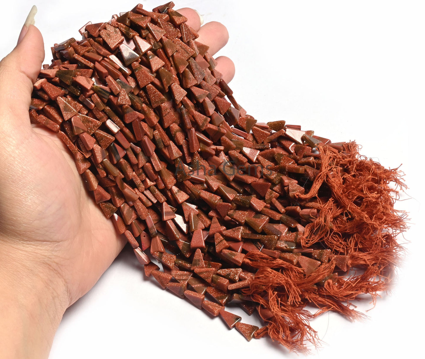 Beautiful Brown Sunstone Smooth Triangle Shape Beads,12" Sunstone Fancy Long Trillion Straight Drill Gemstone Handmade Beads Jewelry Crafts