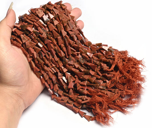 Beautiful Brown Sunstone Smooth Triangle Shape Beads,12" Sunstone Fancy Long Trillion Straight Drill Gemstone Handmade Beads Jewelry Crafts