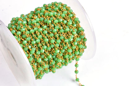 3,10,25 Foot Green Jasper Hydro Faceted Rondelle Beads Rosary Chain 3-3.5 mm Gold Plated Wire handmade Beaded Chain Jewelry Craft SALE DIY